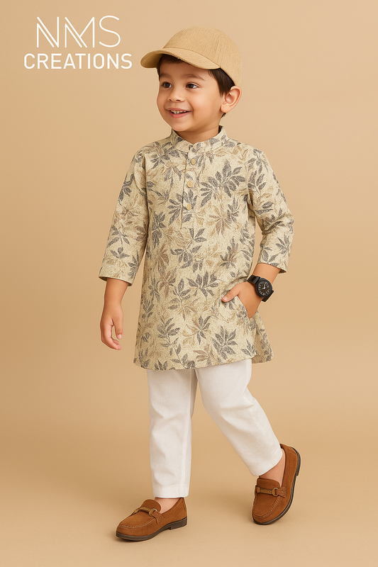 Elegant Leaf Printed Kurta Pajama Set