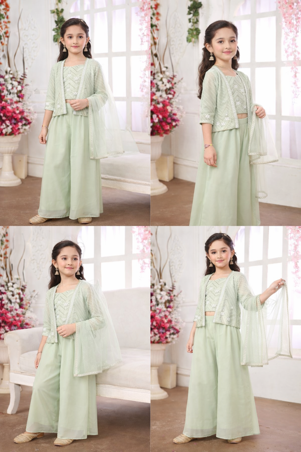 Girls’ Pista Green Indo-Western Set