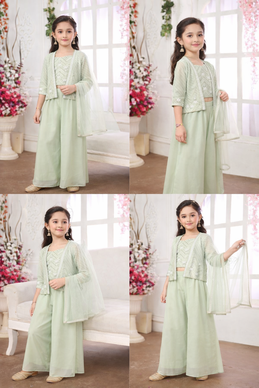 Girls’ Pista Green Indo-Western Set