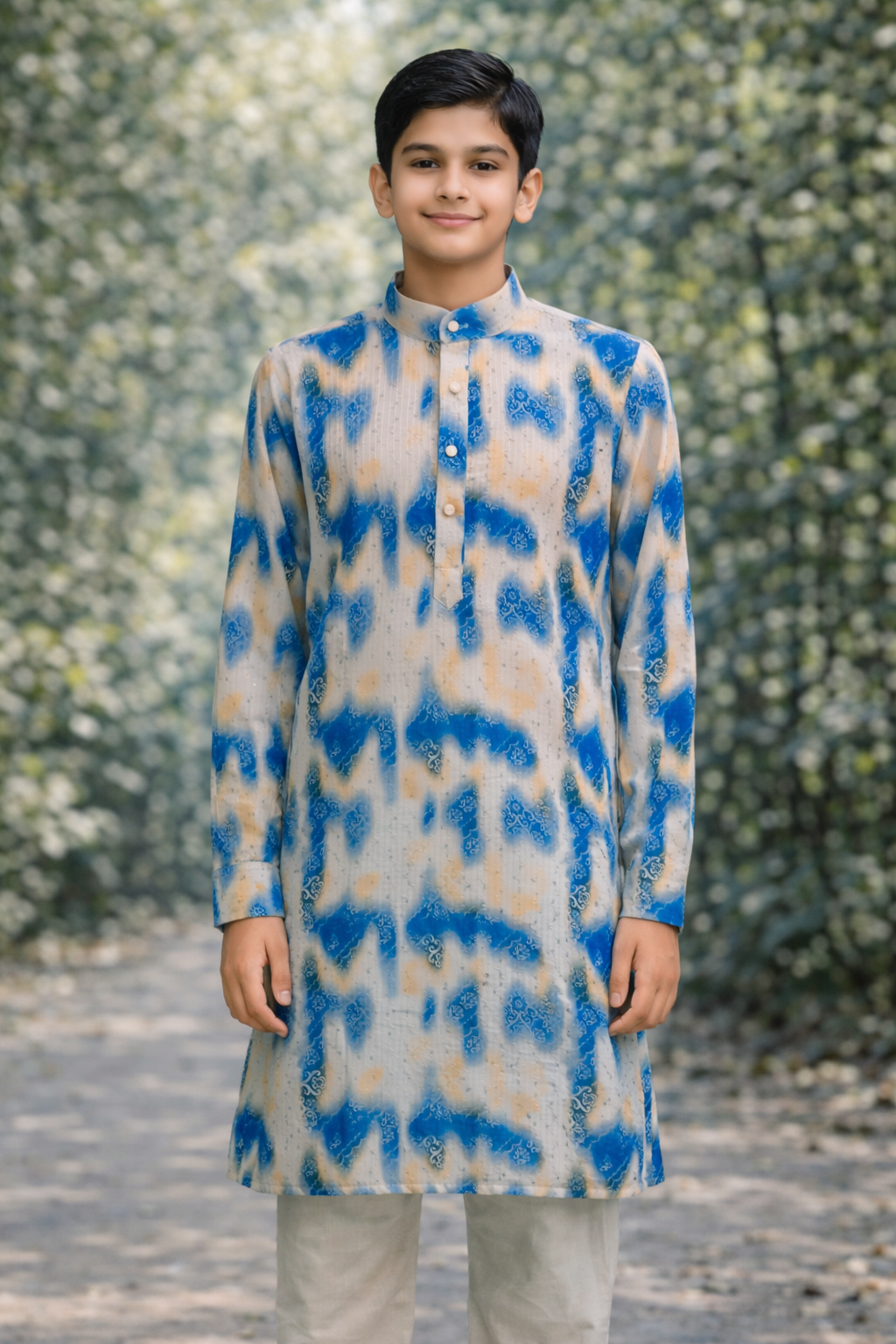 Boys Blue Printed Kurta Set