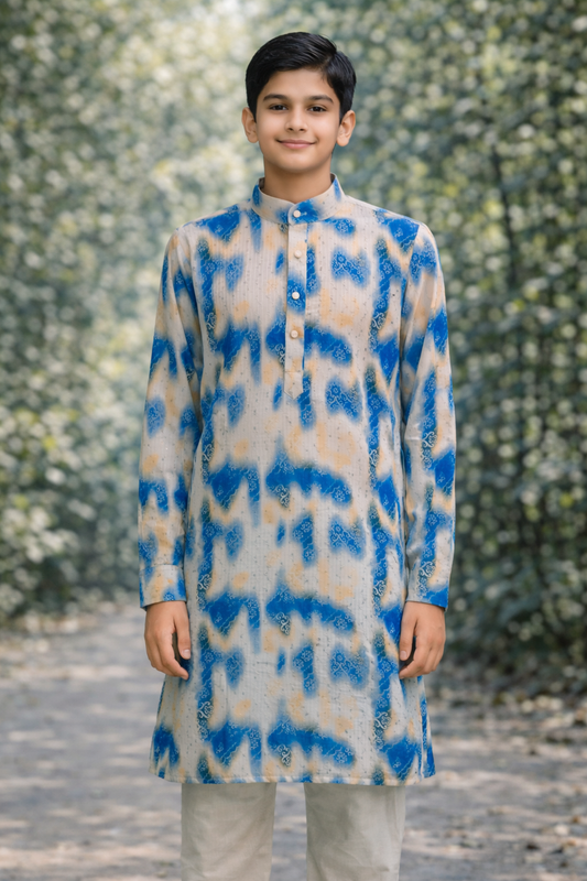 Boys Blue Printed Kurta Set