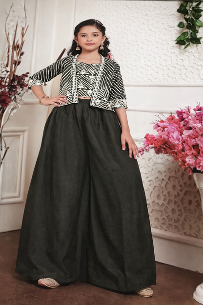 Girls Forest Green Indo-Western Palazzo Set