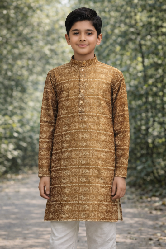 Boys Olive Gold Kurta Set