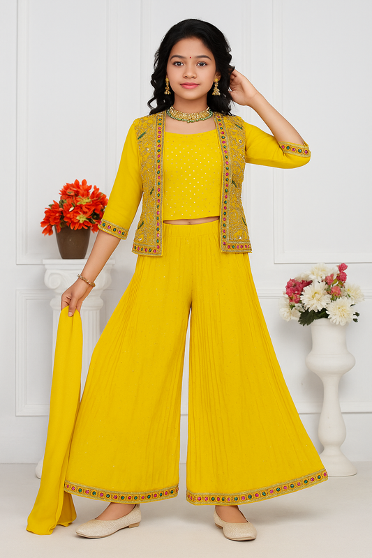 Girls Mustard Yellow Palazzo Set with Jacket – 6787