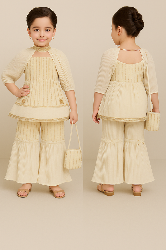 Elegant Cream Embroidered Gararah Set - 28011