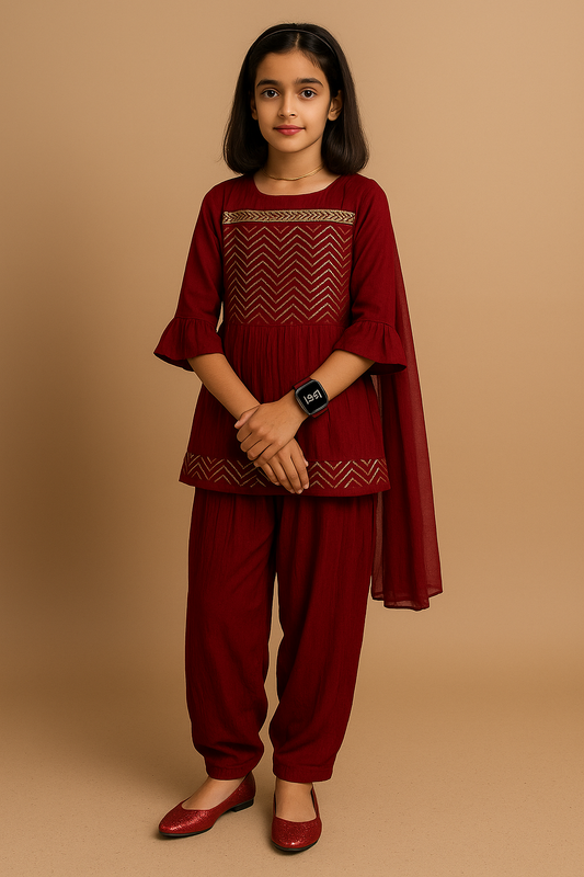 Royal Red Elegance Girls Salwar Suit - Style 6795