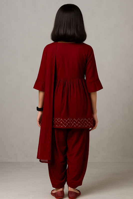 Royal Red Elegance Girls Salwar Suit - Style 6795