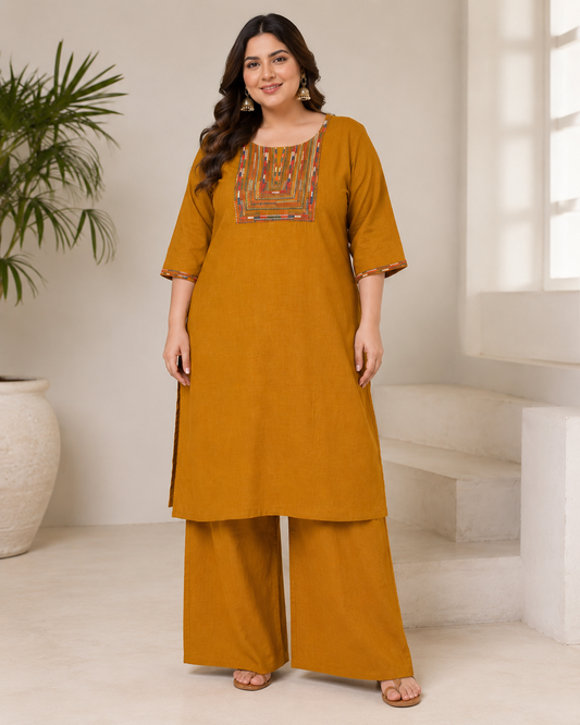 Mustard Gold Cotton Ethnic Set