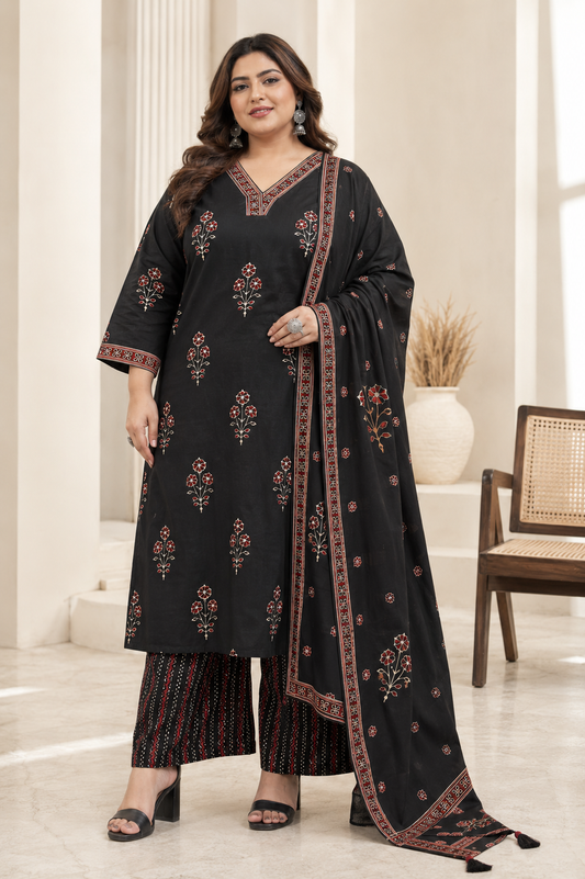 Black Rosewood Cotton 3 Piece Suit Set