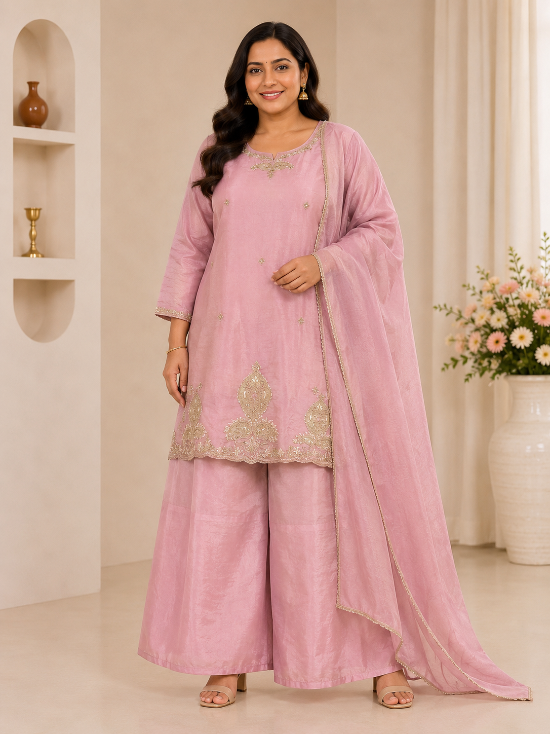 Blush Pink Embroidered Kurta Set with Dupatta