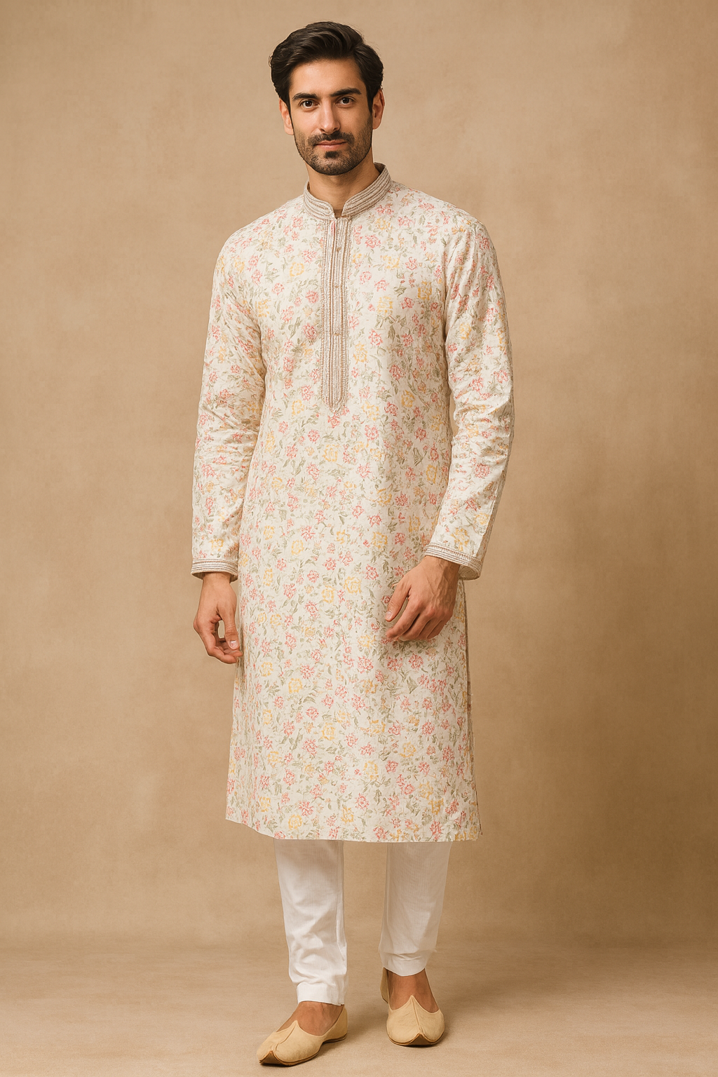 Ivory Rainbow Multi-Thread Embroidered Men’s Festive Kurta