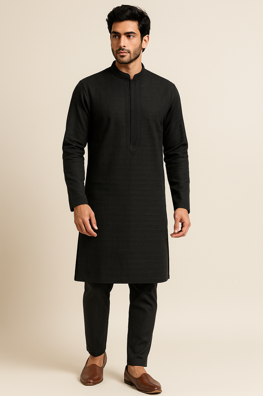 Classic Black Textured Kurta