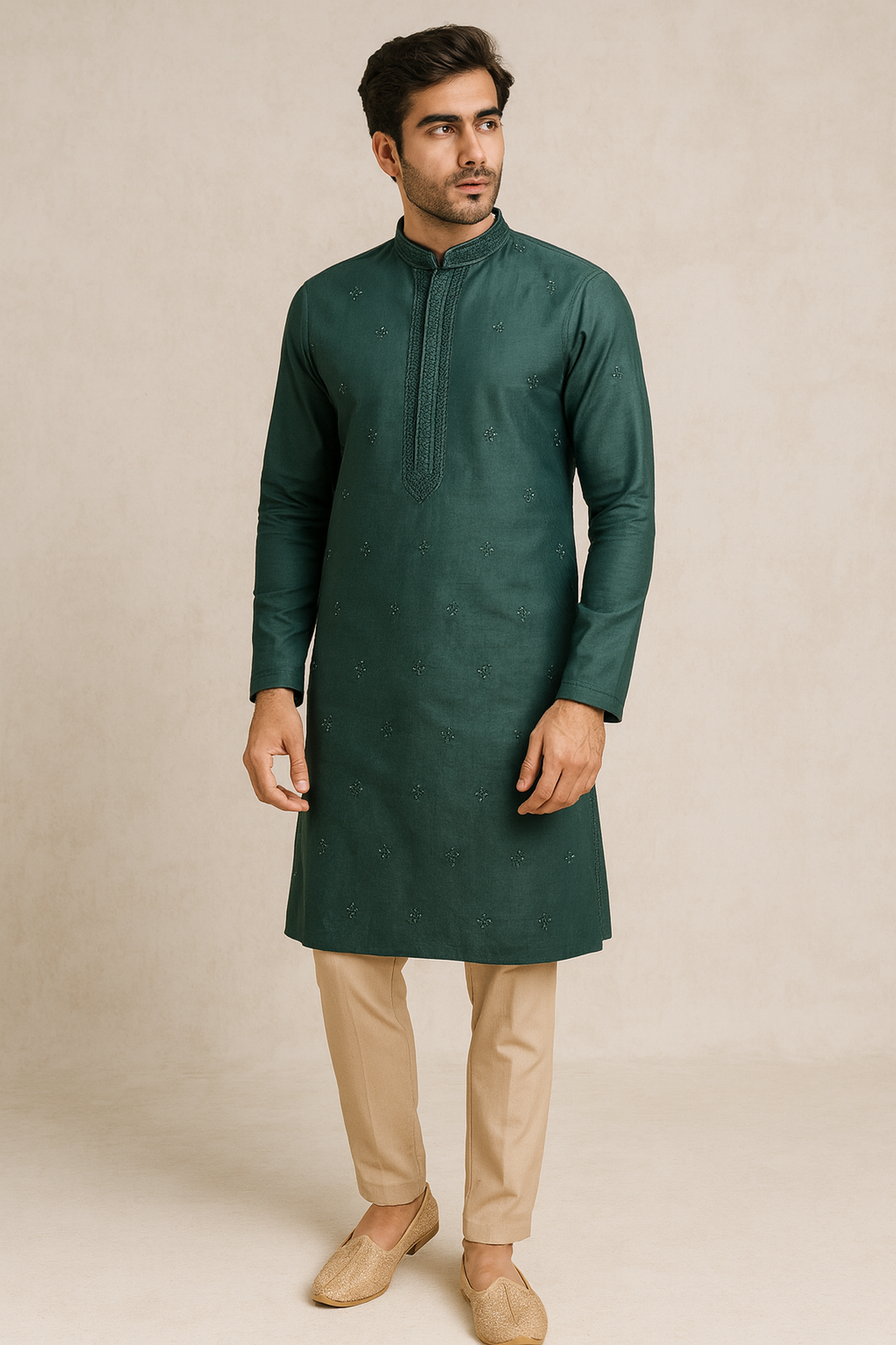 Emerald Green Embroidered Men's Kurta