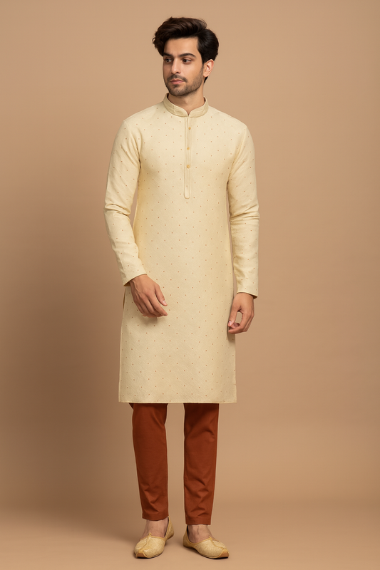 Pearl Gold Dotted Embroidered Kurta