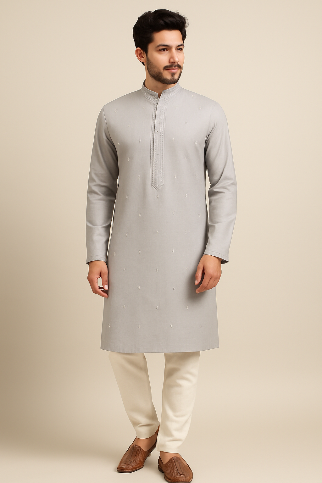 Pearl Grey Festive Men’s Kurta