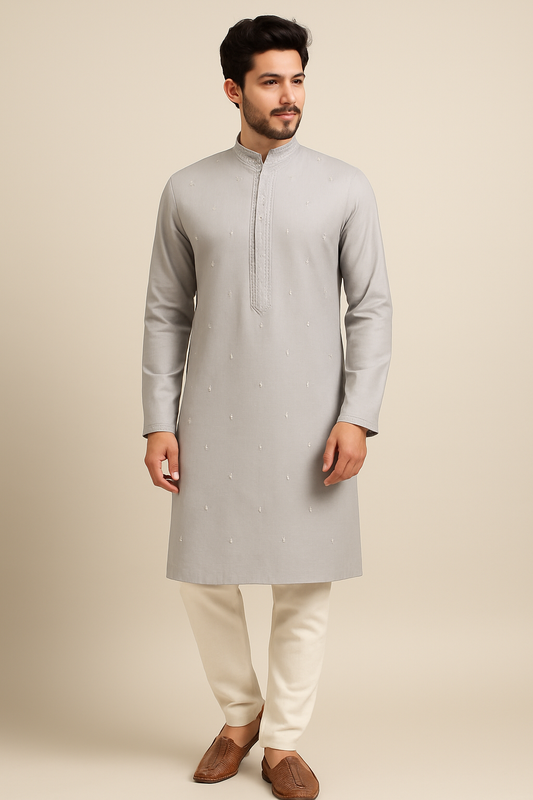 Pearl Grey Festive Men’s Kurta