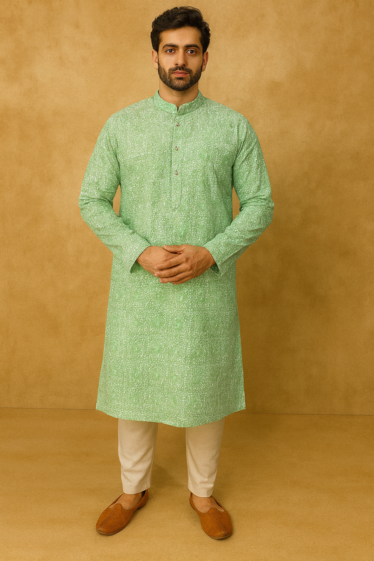 Mint Green Festive Embroidered Men’s Kurta