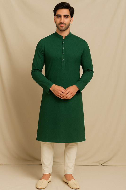 Teal Green Heritage Embroidered Kurta – Men’s Ethnic Wear