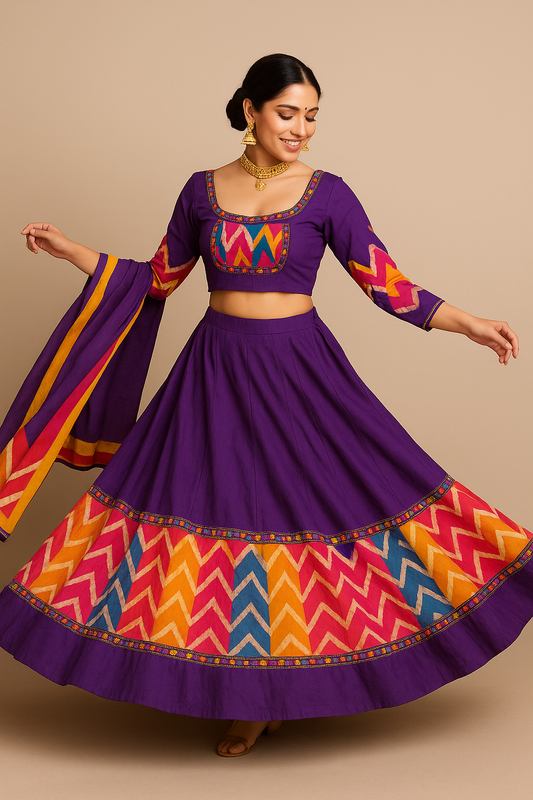Purple Cotton-Silk Lehenga Set