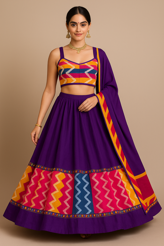 Purple Cotton-Silk Lehenga Set