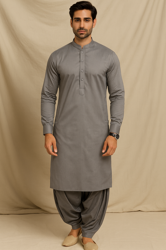 Slate Grey Patiala Kurta Set - Men's Ethnic Wear