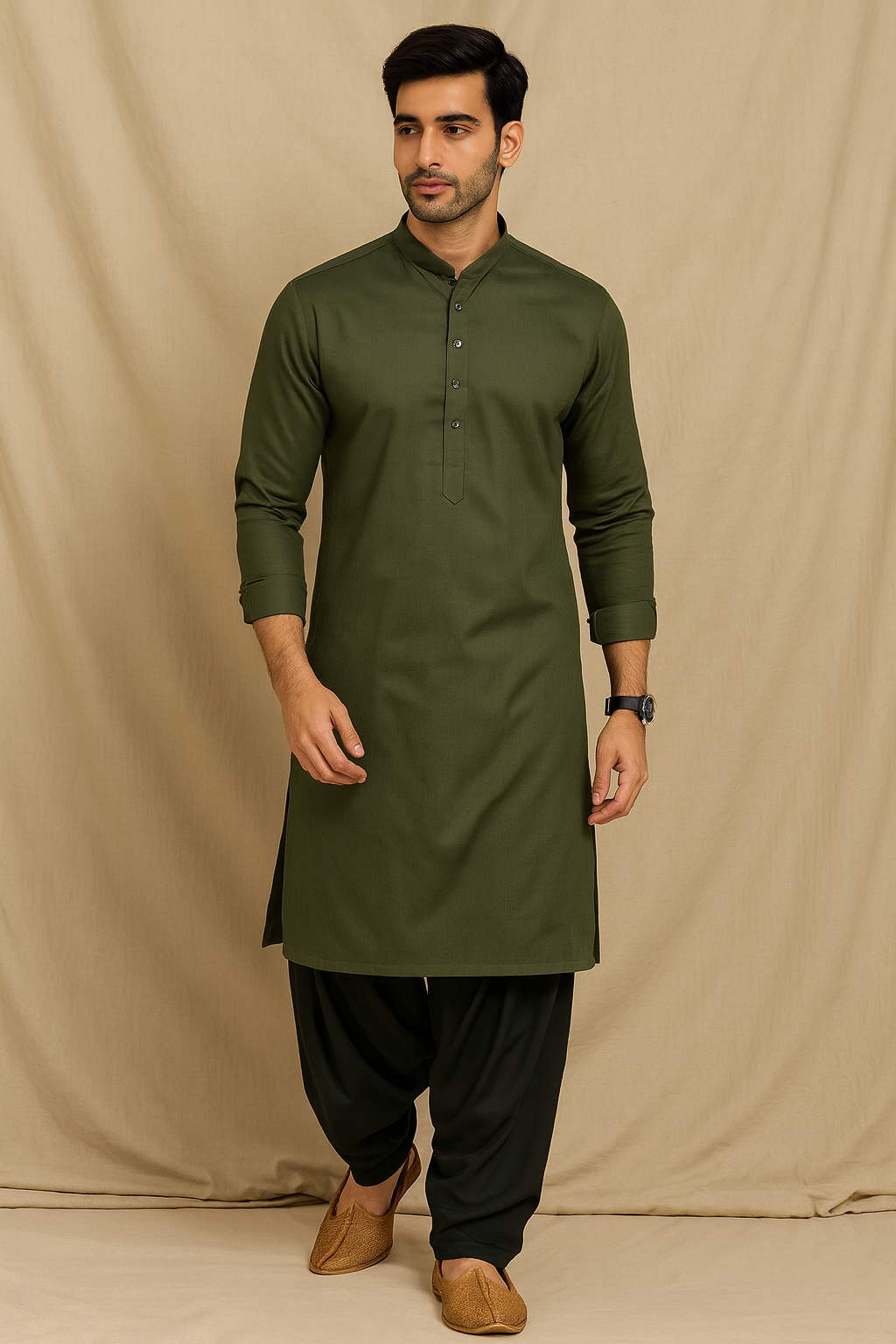 Olive Royale Men’s Patiala Kurta Set - Men's Ethnic Wear