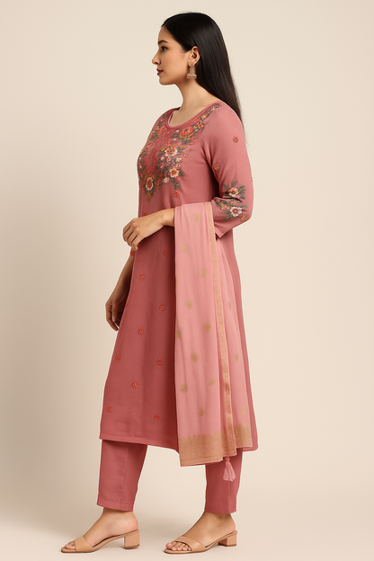 Rosewood Embroidered Kurta Set with Dupatta