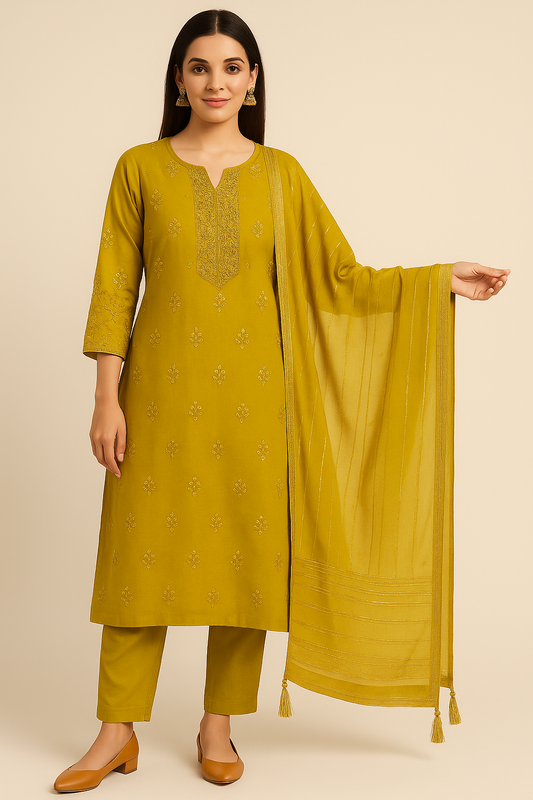 Mustard Glow Embroidered Salwar Suit with Dupatta