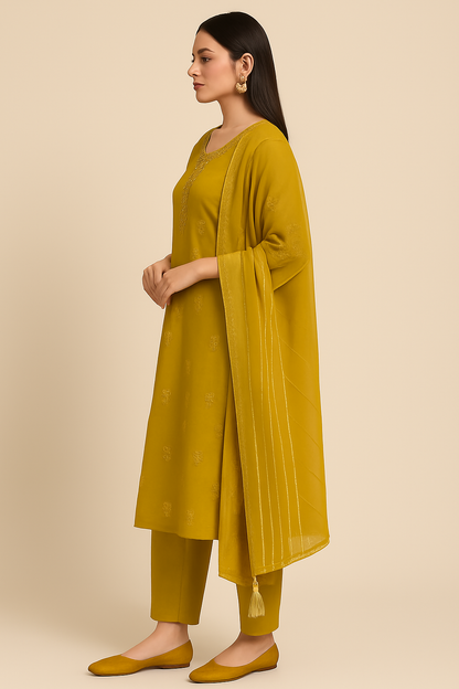 Mustard Glow Embroidered Salwar Suit with Dupatta