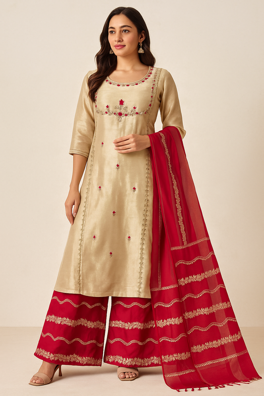 Regal Rose Gold – Chanderi Silk Palazzo Suit
