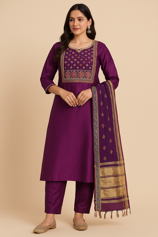 Royal Purple Elegance – 3 Piece Salwar Suit with Dupatta