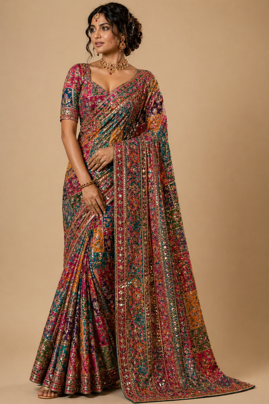 Multicolor Patchwork Designer Saree with Blouse