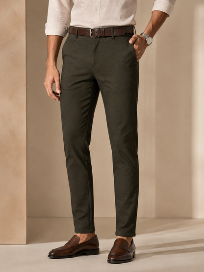Men’s olive green trendy fit cotton trousers – back model view