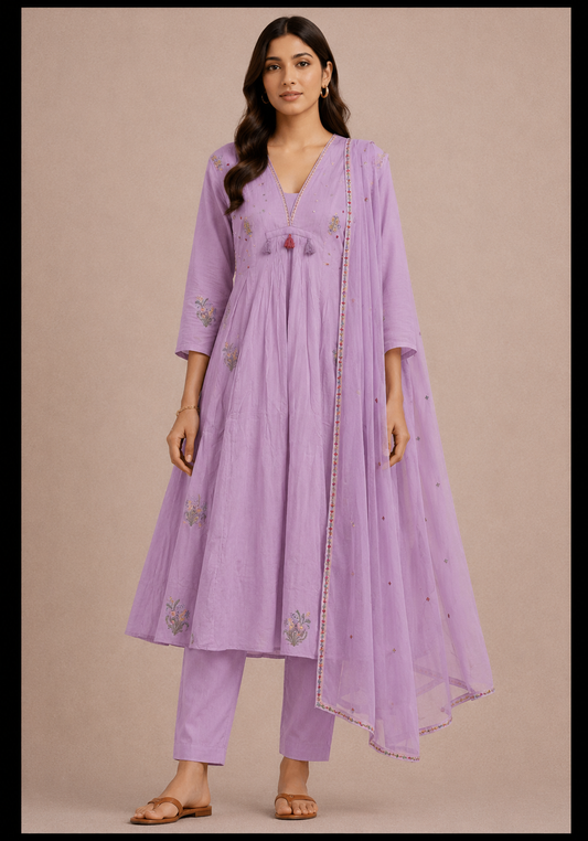 Blush Peach Handcrafted Embroidered Kurta Set with Dupatta