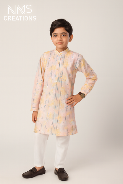 Boys Pastel Cotton Silk Kurta Pant Set – Festive Wear