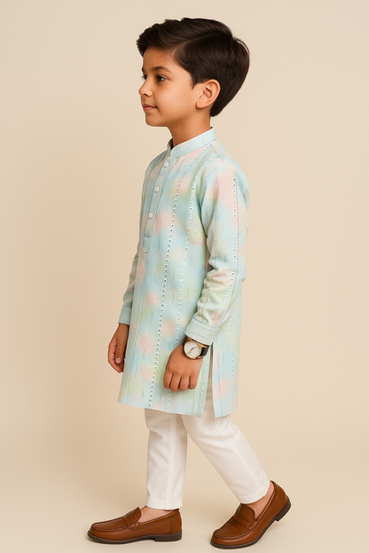 Boys Pastel Cotton Silk Kurta Pant Set – Festive Wear