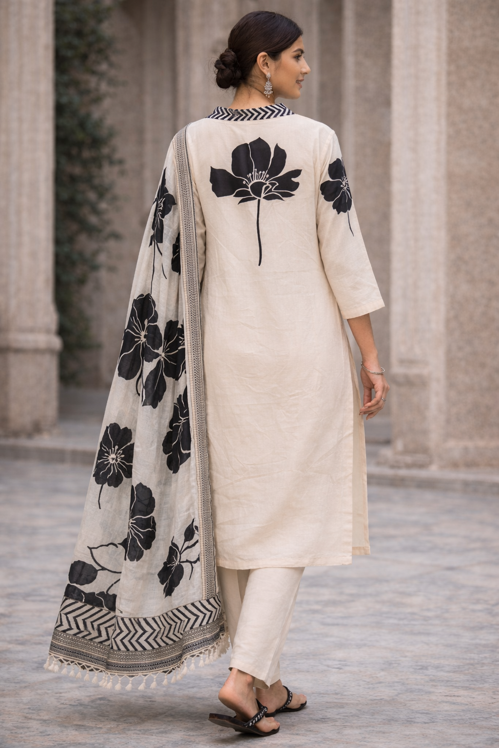 Ivory Noir Floral Printed Salwar Suit Set