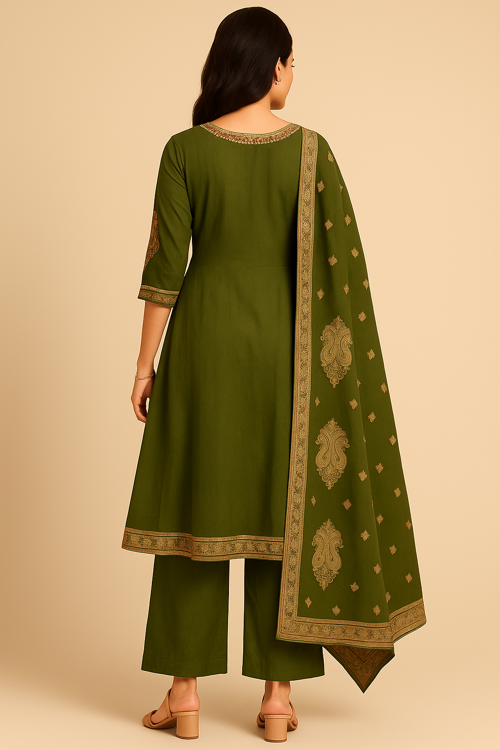 Olive Royale Three-Piece Anarkali Set