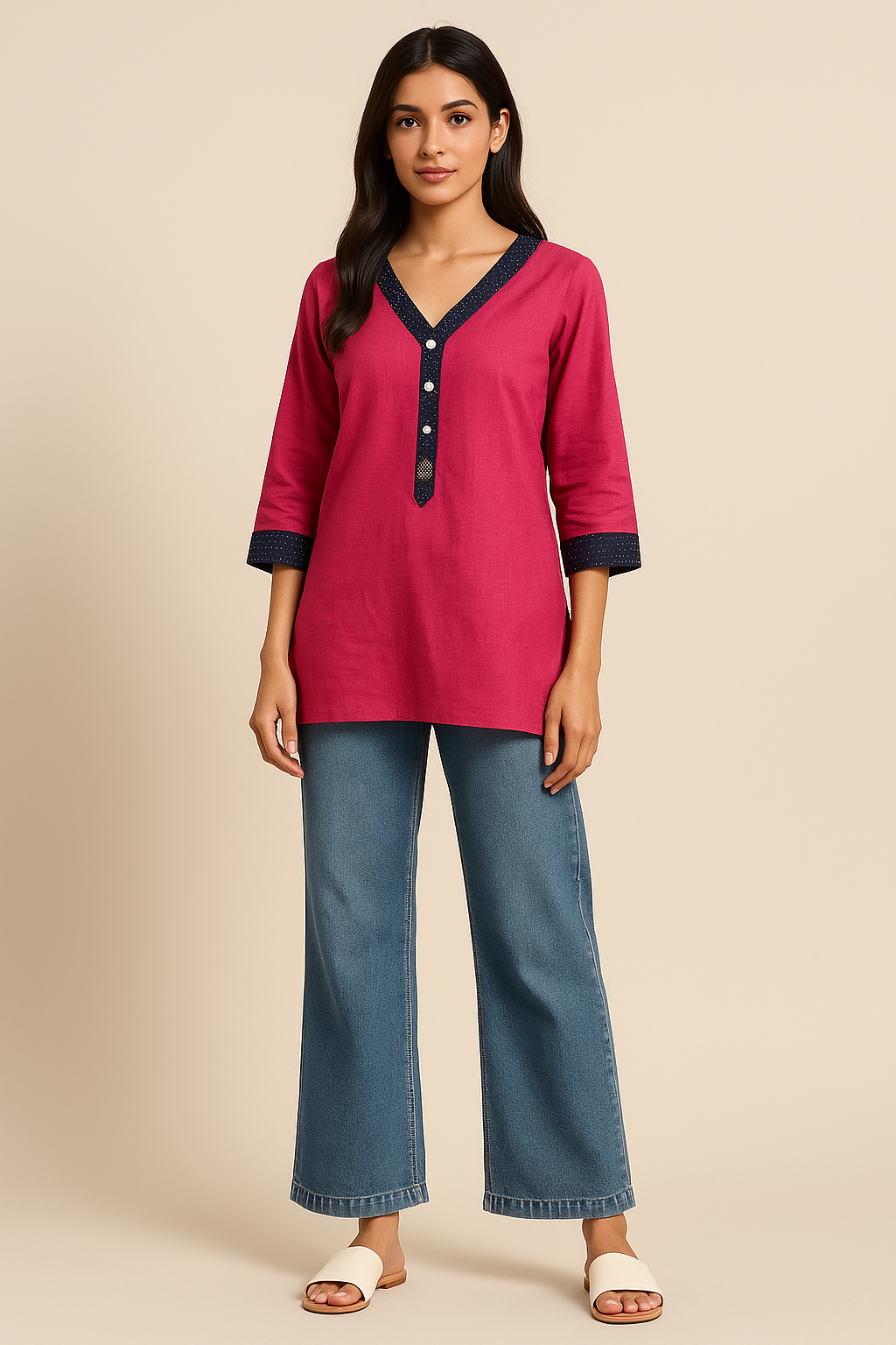 Pink Navy Edge Kurti