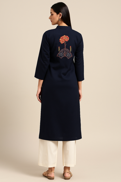 Midnight Navy Blossom Kurti