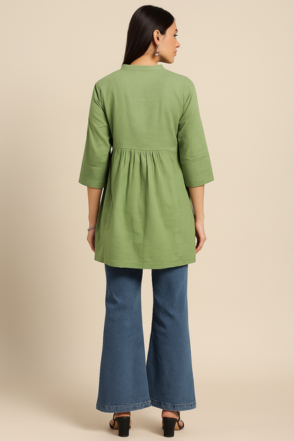 Meadow Mist Pintuck Embroidered Short Kurta