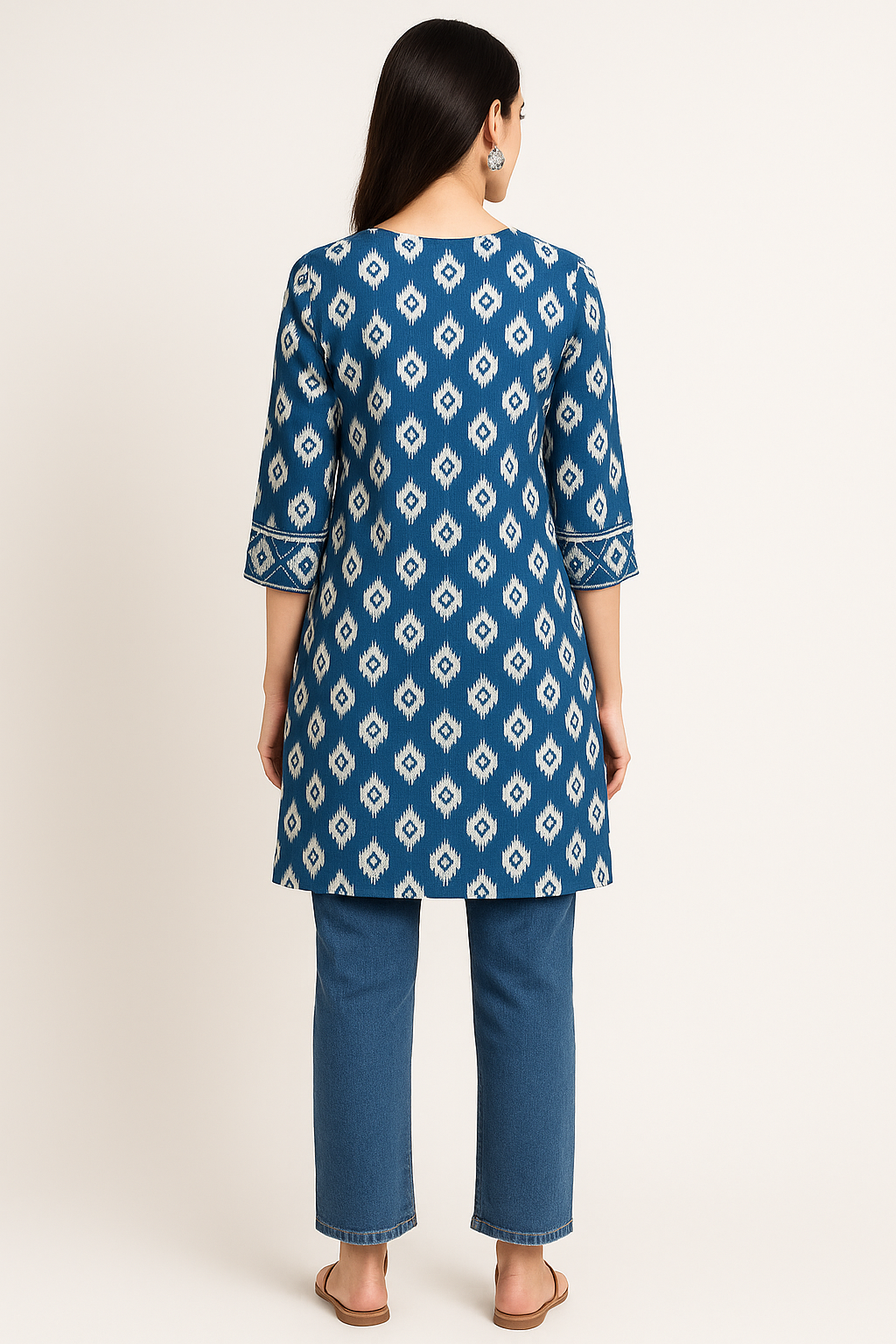 Indigo Ikat Tassel Short Kurta