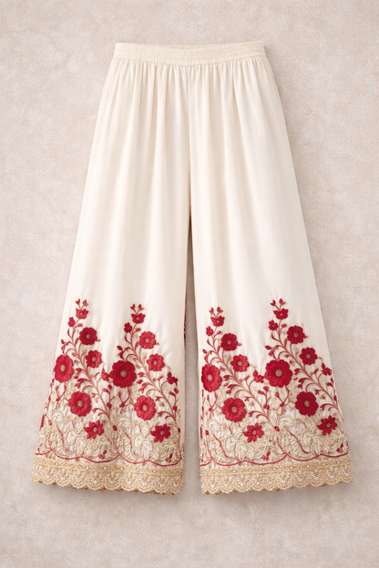 Ivory Blossom Palazzo Suit Set (3-Piece)