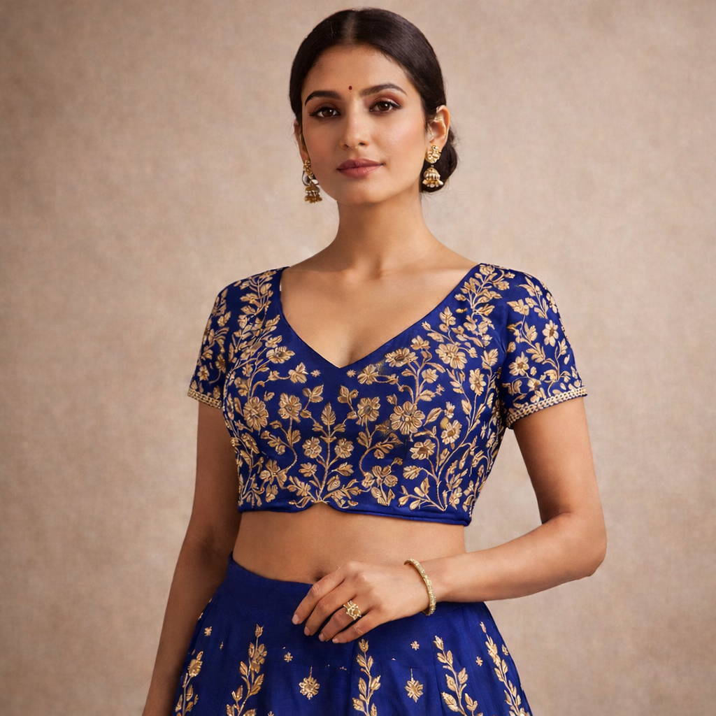 Royal Blue Bloom Lehanga Set (3-Piece)