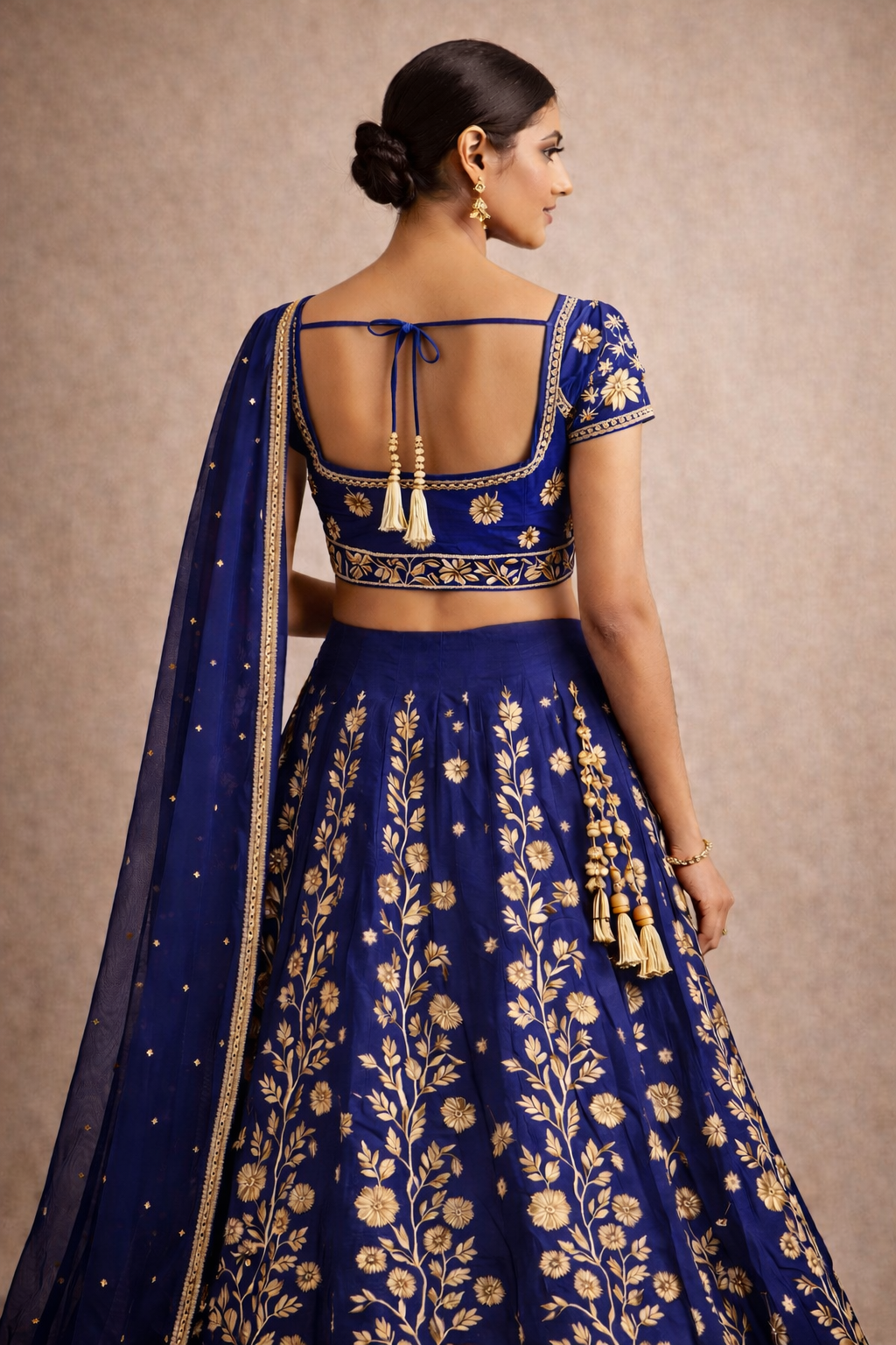 Royal Blue Bloom Lehanga Set (3-Piece)
