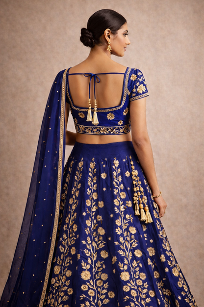 Royal Blue Bloom Lehanga Set (3-Piece)