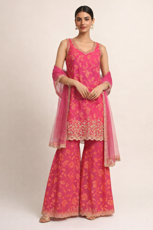 Blush Pink Sleeveless Sharara Set with Dupatta