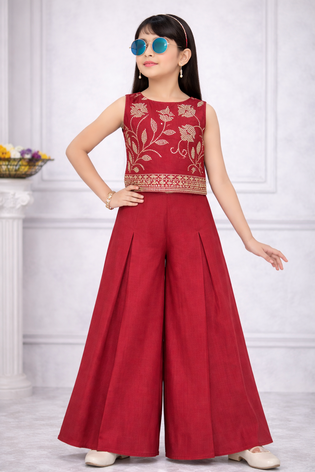 Crimson Ruby Printed Jacket Set for Girls