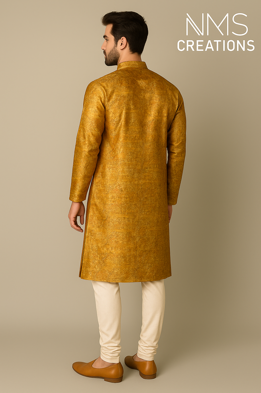 Golden Yellow Printed Festive Kurta Set