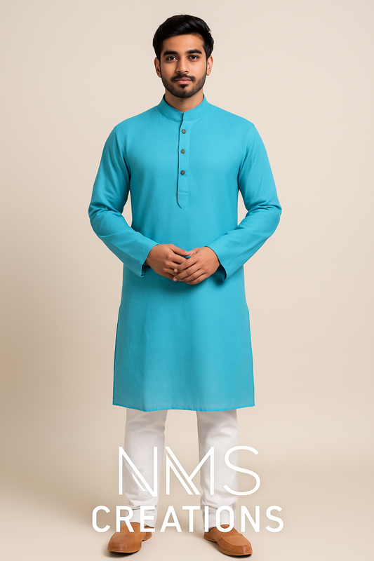 Sky Blue Pure Cotton Kurta – Elegant & Comfortable for Summer and Festive Wear